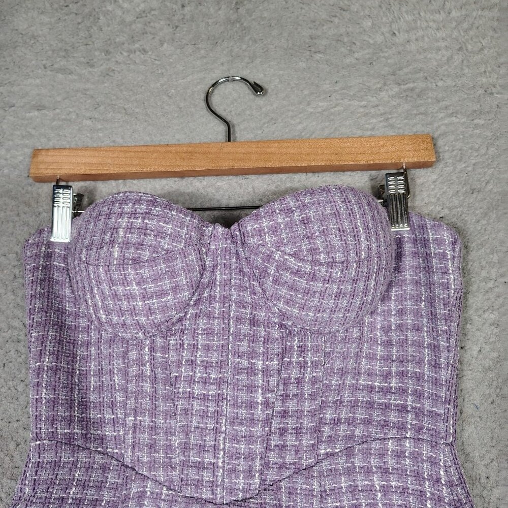 Aqua Mini Dress Women's Small Purple Wool Blend Tweed Bustier Strapless Preppy - Picture 3 of 13